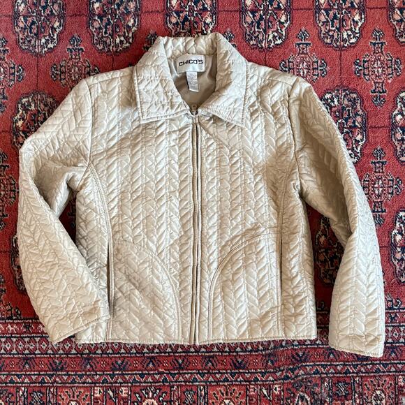 Chico’s 1 (M, 8) Women’s Matte Gold Quilted, Filled Lightweight Zip Front Jacket - Picture 1 of 4